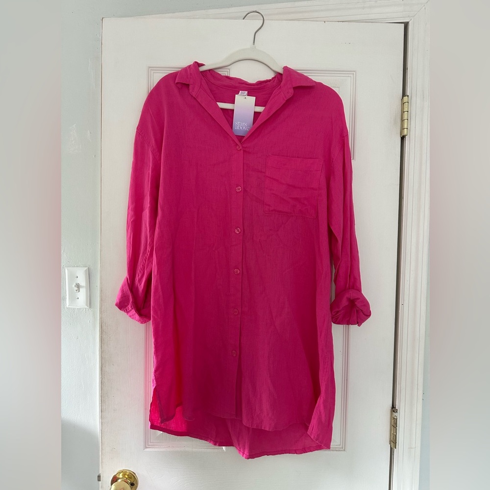 Target ABOVE STARS NEW pink midi long sleeve linen dress